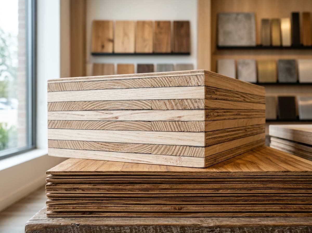 Stacked high-grade calibrated marine plywood and natural wood grain veneer substrates